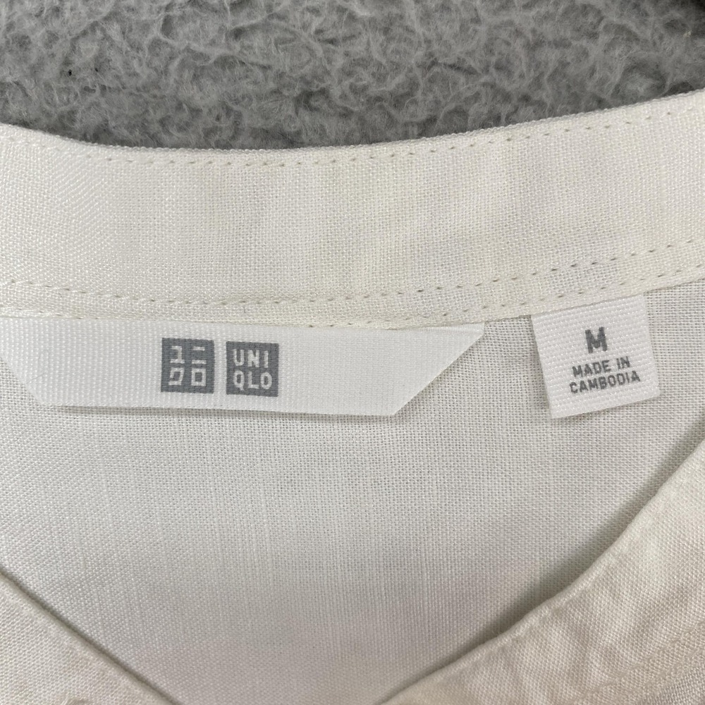 Uniqlo Linen Top Womens Medium Button Up Minimalist Capsule Collarless White - Picture 6 of 12